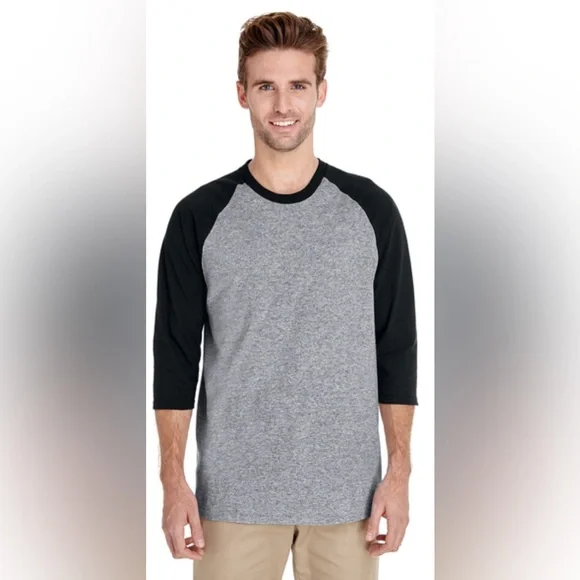 ❤️4pcs- LAT 3/4 length baseball tee grey/charcoal NWOT - Picture 1 of 1